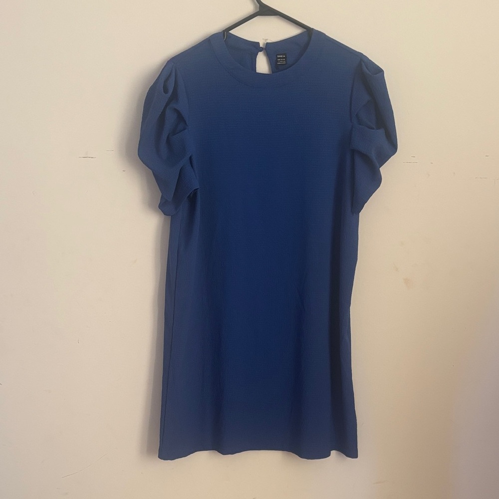 SHEIN puff sleeve Textured Blue mini dress